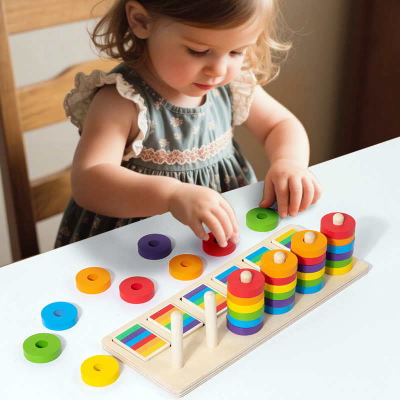 Gymnastic Ring Wood - Montessori Gedächtnistraining Farbzuordnungsspiel Holz-Regenbogen-Ring-Set Farbsortierung Logisches